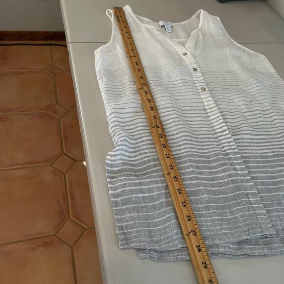 Kenar Striped Sleeveless Button Down Tunic Blouse 100% Linen Minimalist Large - Picture 9 of 10